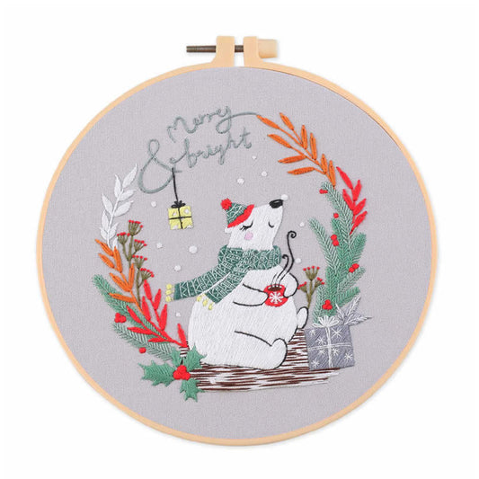 Christmas - DIY Embroidery Cross Stitch Kit with Pattern Cotton Threads Needles Hoop 30x30CM/11.81x11.81in