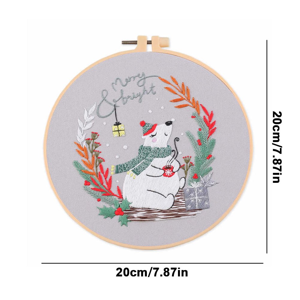 Christmas - DIY Embroidery Cross Stitch Kit with Pattern Cotton Threads Needles Hoop 30x30CM/11.81x11.81in