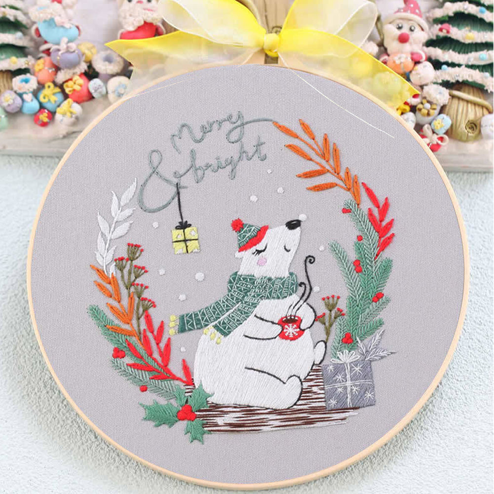 Christmas - DIY Embroidery Cross Stitch Kit with Pattern Cotton Threads Needles Hoop 30x30CM/11.81x11.81in