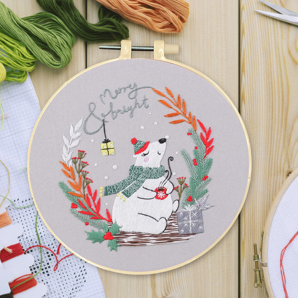 Christmas - DIY Embroidery Cross Stitch Kit with Pattern Cotton Threads Needles Hoop 30x30CM/11.81x11.81in