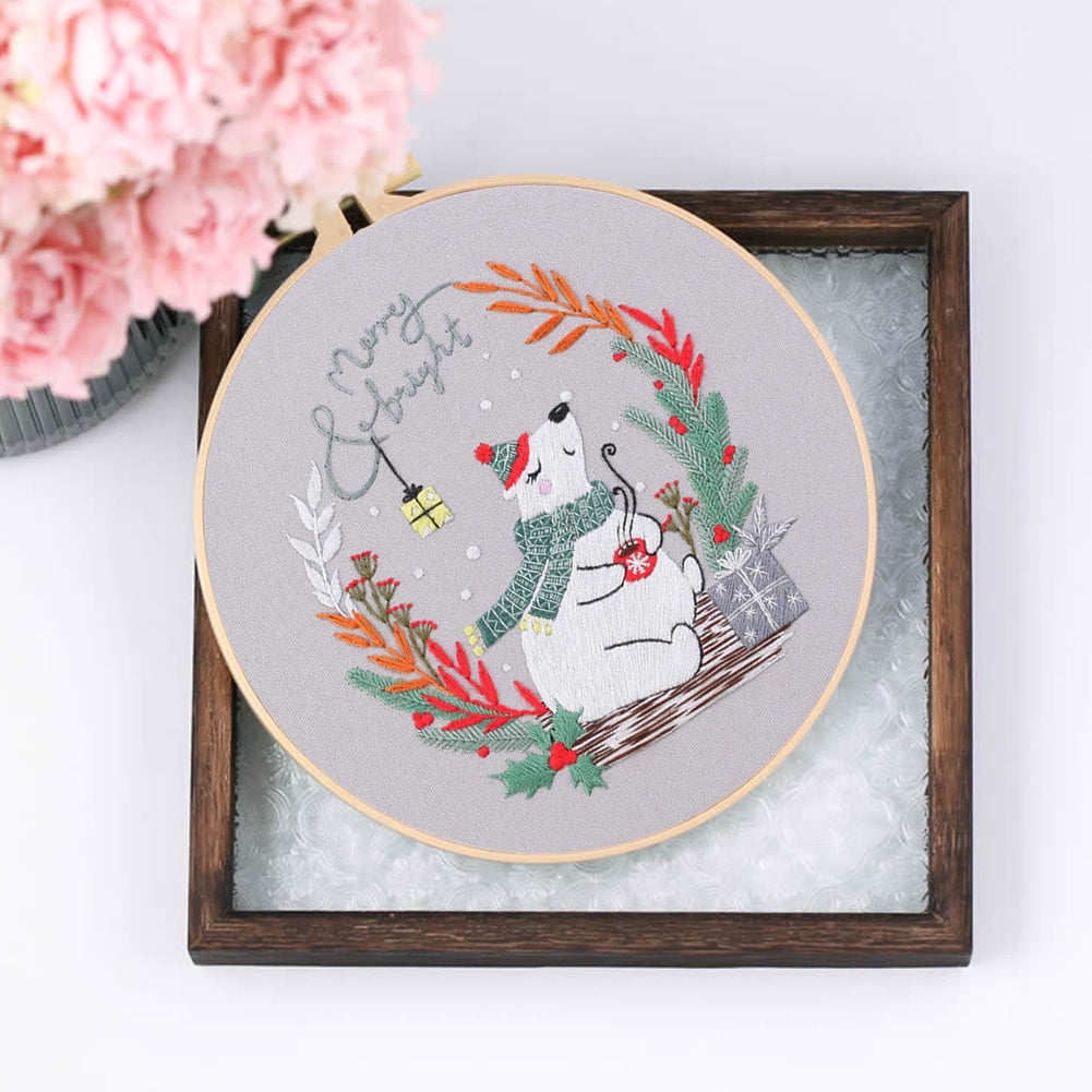 Christmas - DIY Embroidery Cross Stitch Kit with Pattern Cotton Threads Needles Hoop 30x30CM/11.81x11.81in