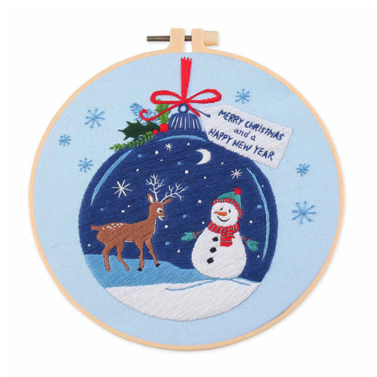 Christmas - DIY Embroidery Cross Stitch Kit with Pattern Cotton Threads Needles Hoop 30x30CM/11.81x11.81in