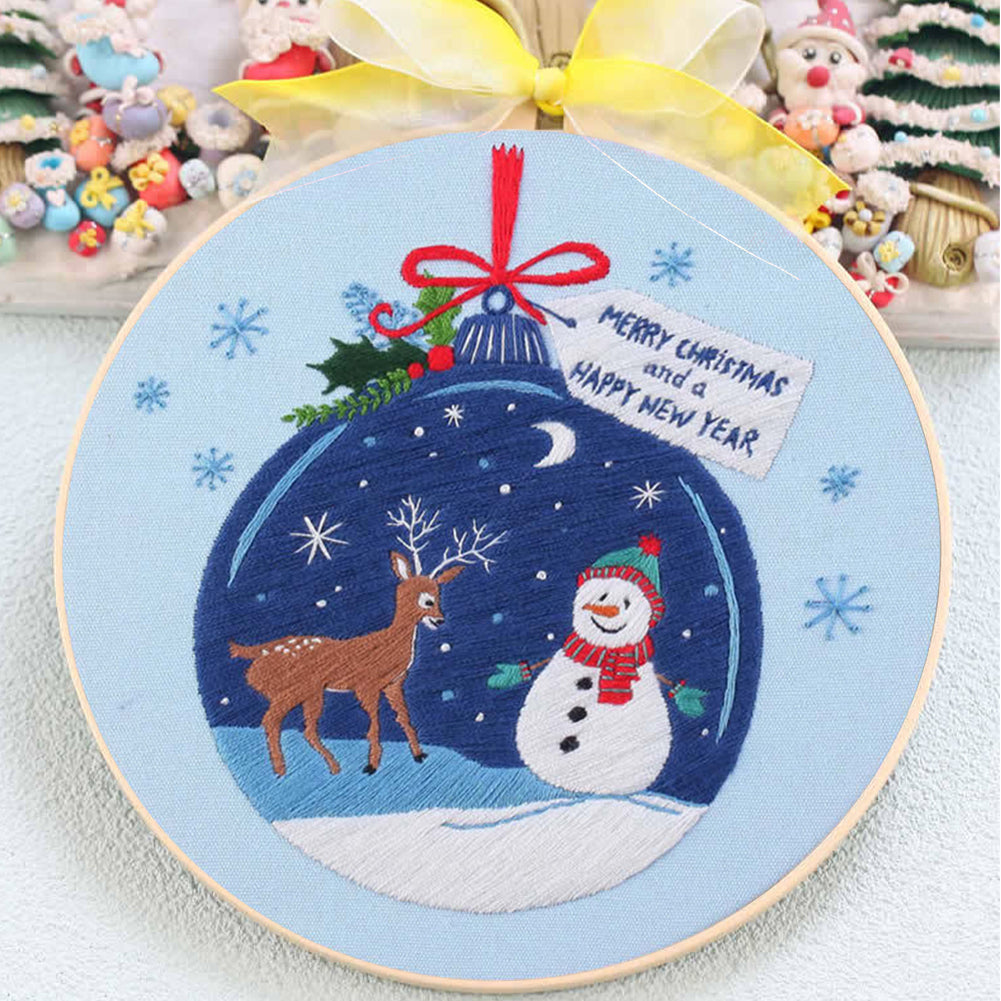Christmas - DIY Embroidery Cross Stitch Kit with Pattern Cotton Threads Needles Hoop 30x30CM/11.81x11.81in
