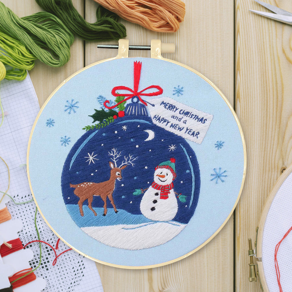 Christmas - DIY Embroidery Cross Stitch Kit with Pattern Cotton Threads Needles Hoop 30x30CM/11.81x11.81in