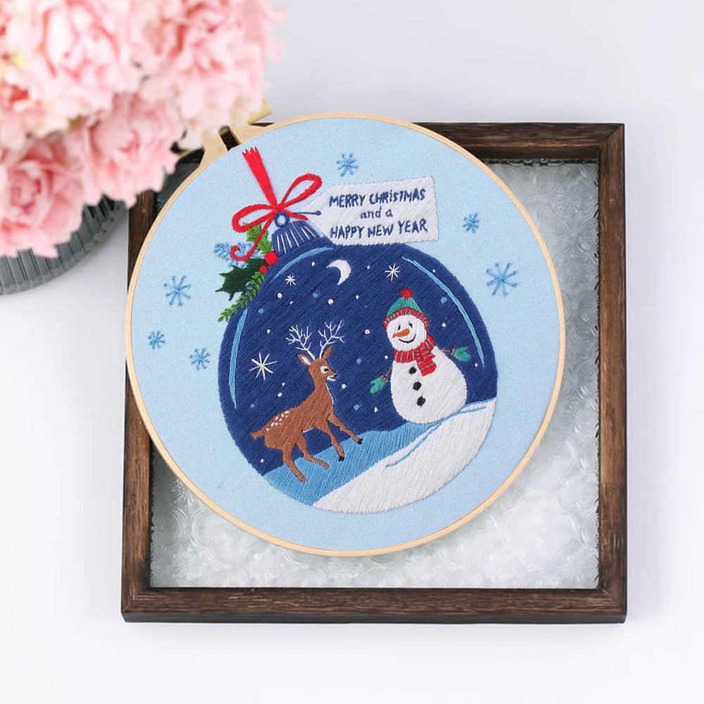 Christmas - DIY Embroidery Cross Stitch Kit with Pattern Cotton Threads Needles Hoop 30x30CM/11.81x11.81in