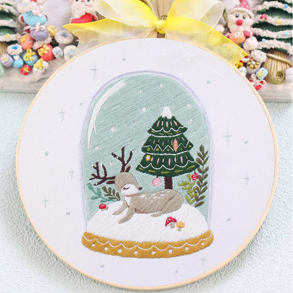 Christmas - DIY Embroidery Cross Stitch Kit with Pattern Cotton Threads Needles Hoop 30x30CM/11.81x11.81in