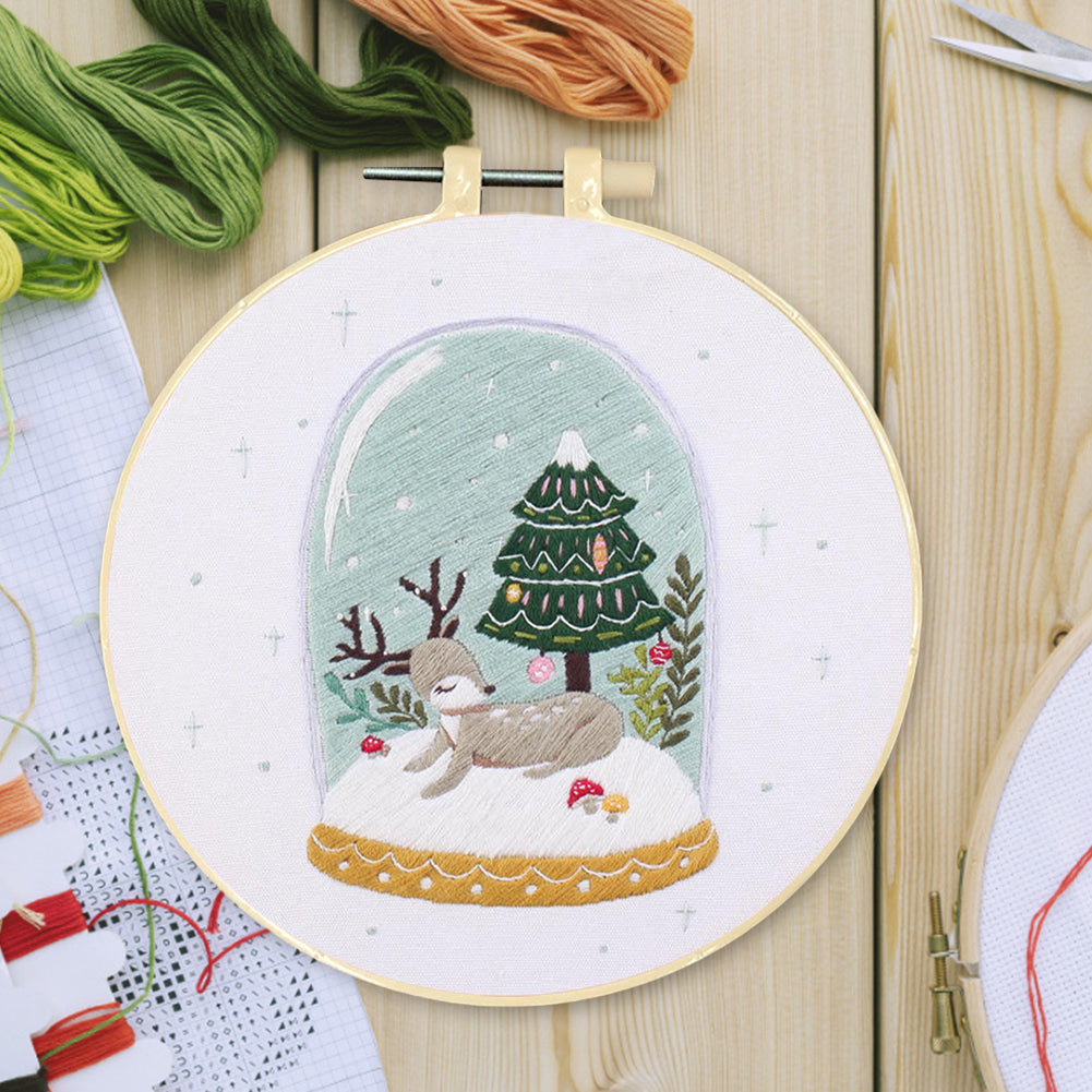 Christmas - DIY Embroidery Cross Stitch Kit with Pattern Cotton Threads Needles Hoop 30x30CM/11.81x11.81in