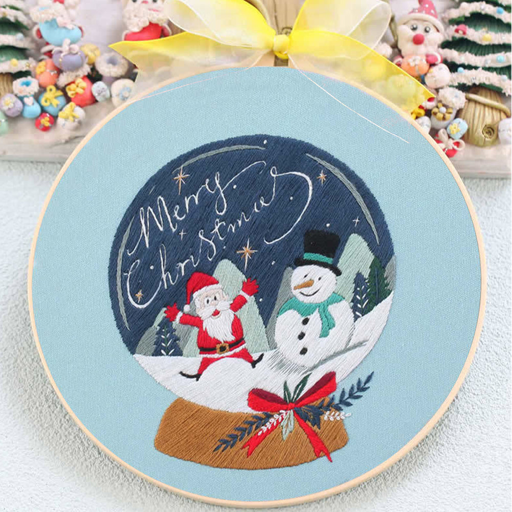 Christmas - DIY Embroidery Cross Stitch Kit with Pattern Cotton Threads Needles Hoop 30x30CM/11.81x11.81in