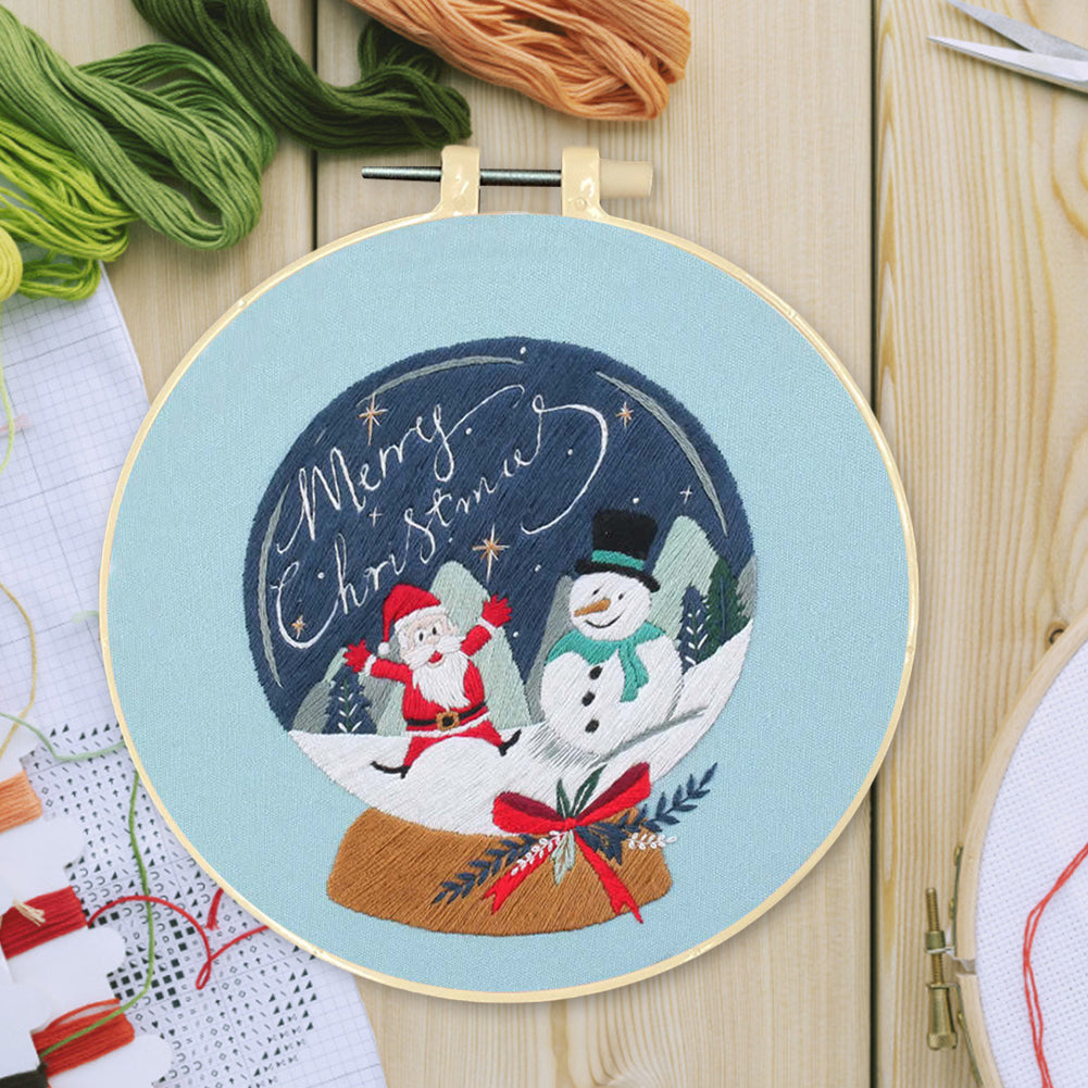 Christmas - DIY Embroidery Cross Stitch Kit with Pattern Cotton Threads Needles Hoop 30x30CM/11.81x11.81in