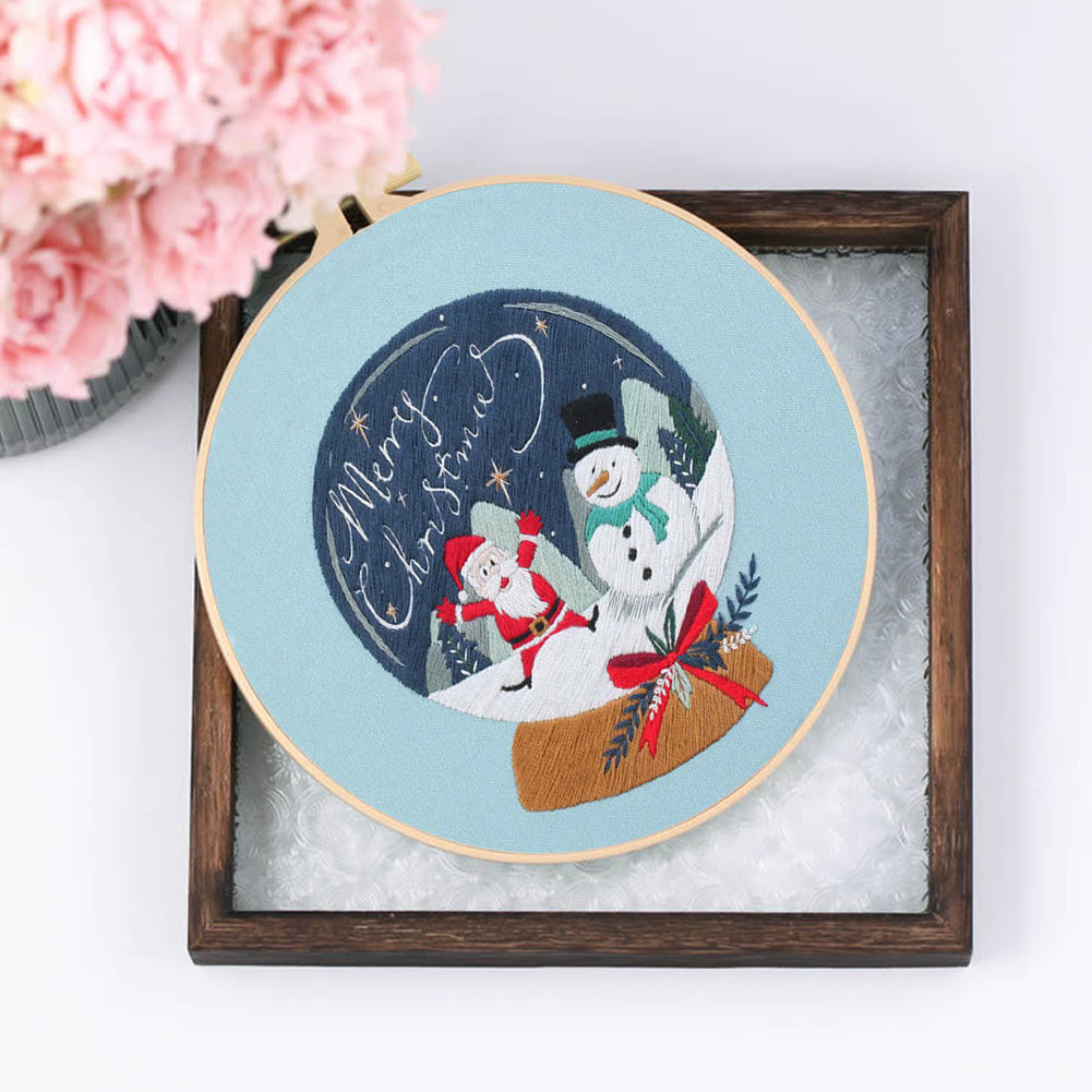 Christmas - DIY Embroidery Cross Stitch Kit with Pattern Cotton Threads Needles Hoop 30x30CM/11.81x11.81in