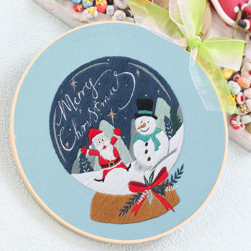 Christmas - DIY Embroidery Cross Stitch Kit with Pattern Cotton Threads Needles Hoop 30x30CM/11.81x11.81in