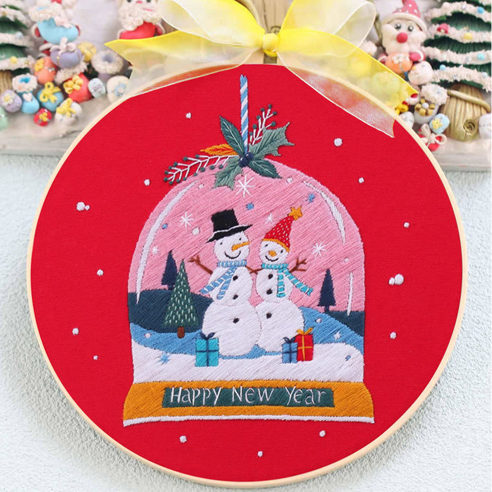 Christmas - DIY Embroidery Cross Stitch Kit with Pattern Cotton Threads Needles Hoop 30x30CM/11.81x11.81in