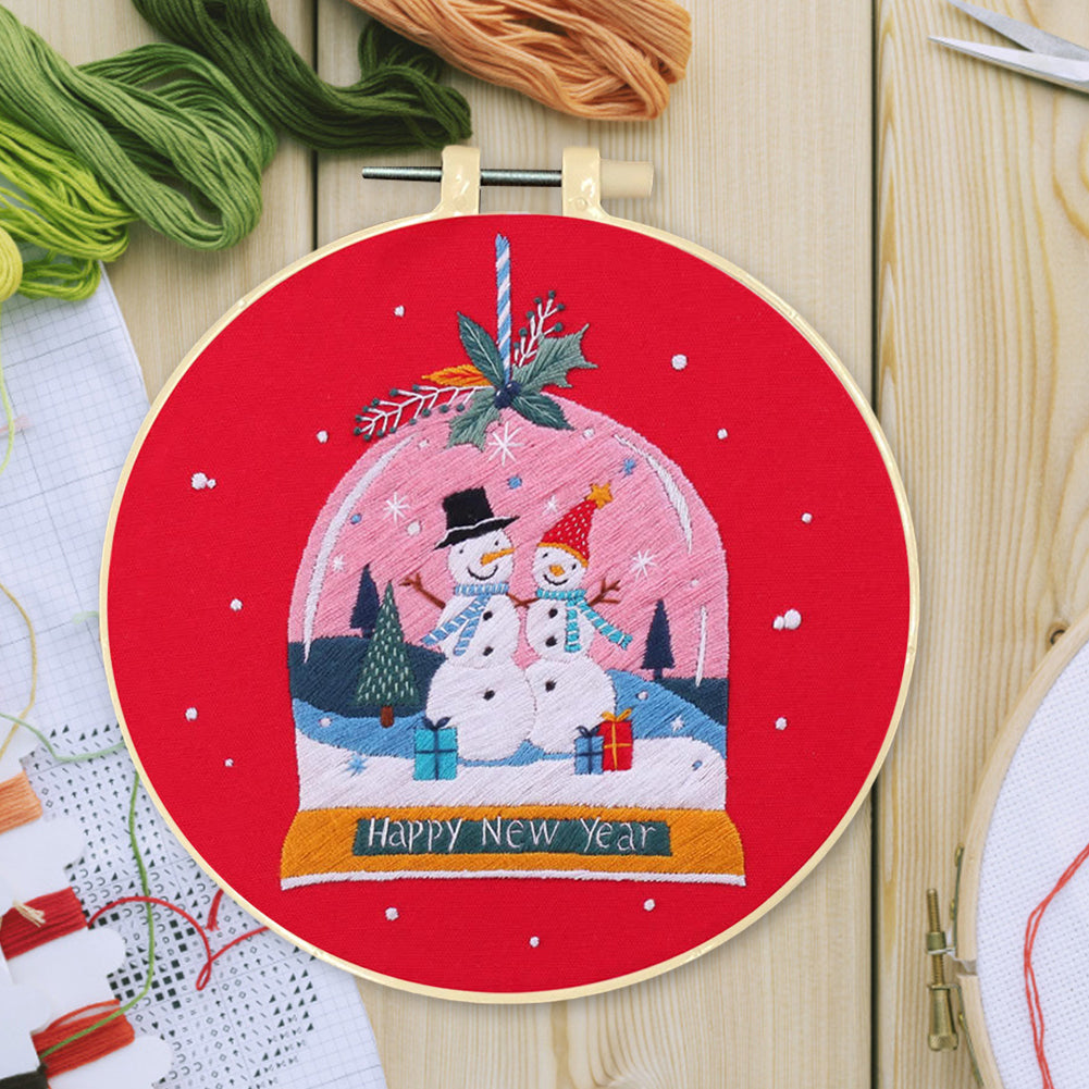 Christmas - DIY Embroidery Cross Stitch Kit with Pattern Cotton Threads Needles Hoop 30x30CM/11.81x11.81in