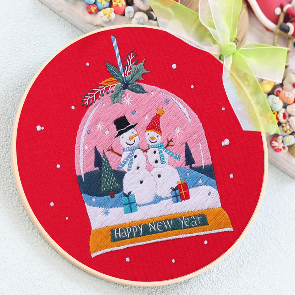 Christmas - DIY Embroidery Cross Stitch Kit with Pattern Cotton Threads Needles Hoop 30x30CM/11.81x11.81in