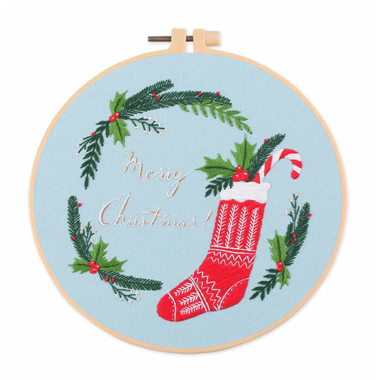Christmas - DIY Embroidery Cross Stitch Kit with Pattern Cotton Threads Needles Hoop 30x30CM/11.81x11.81in