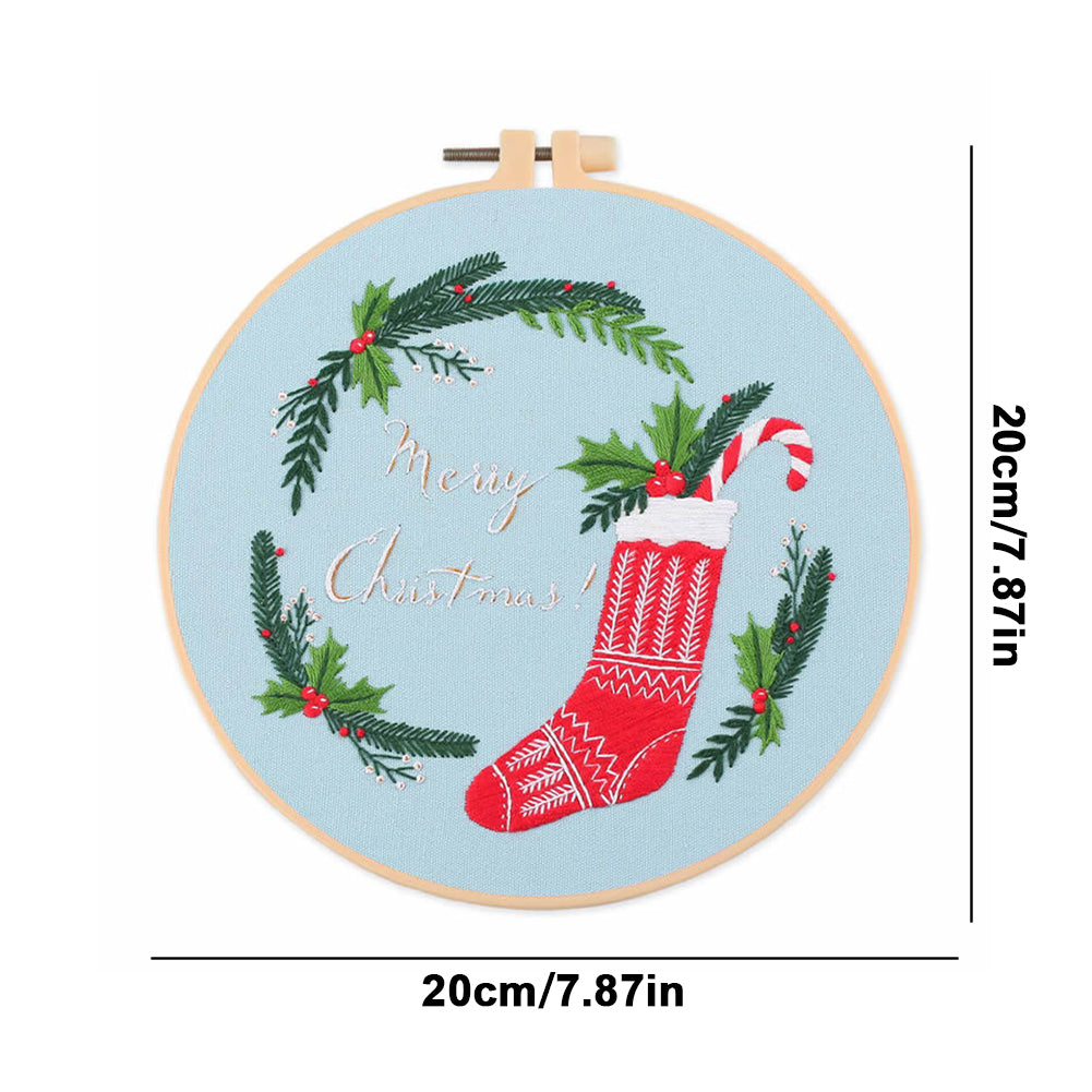 Christmas - DIY Embroidery Cross Stitch Kit with Pattern Cotton Threads Needles Hoop 30x30CM/11.81x11.81in