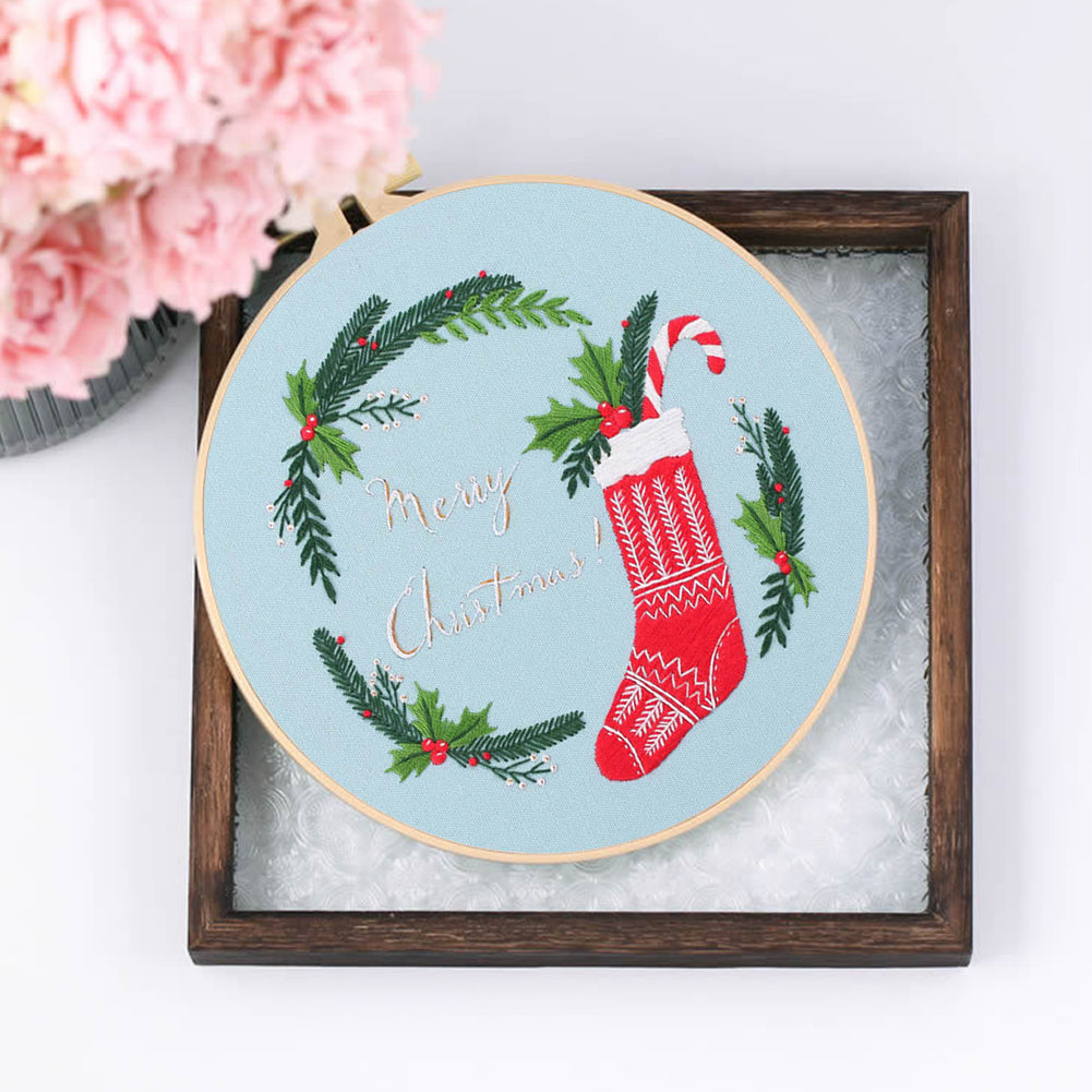 Christmas - DIY Embroidery Cross Stitch Kit with Pattern Cotton Threads Needles Hoop 30x30CM/11.81x11.81in