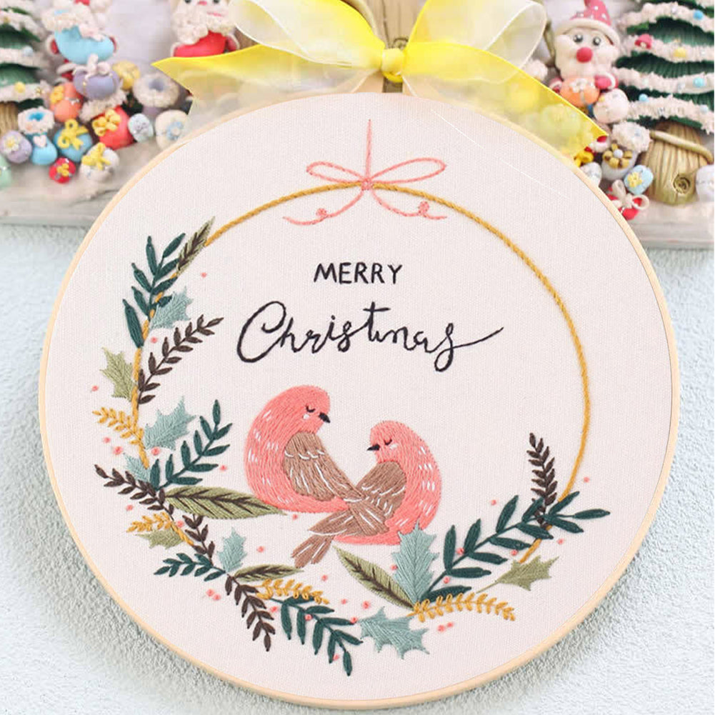 Christmas - DIY Embroidery Cross Stitch Kit with Pattern Cotton Threads Needles Hoop 30x30CM/11.81x11.81in