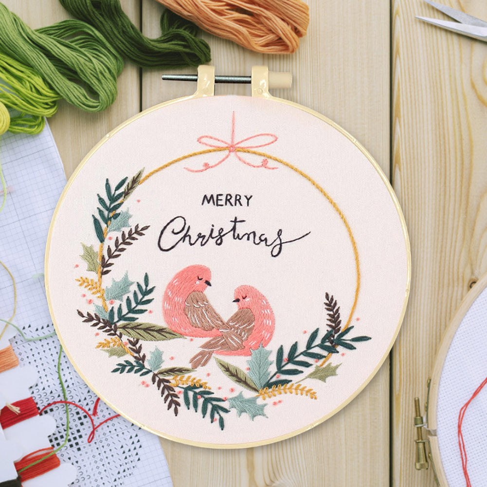 Christmas - DIY Embroidery Cross Stitch Kit with Pattern Cotton Threads Needles Hoop 30x30CM/11.81x11.81in