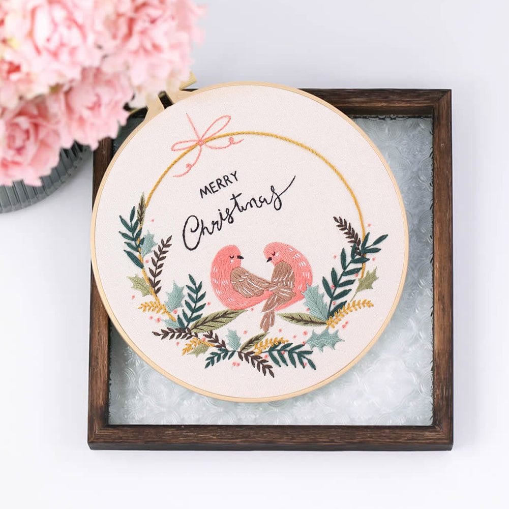 Christmas - DIY Embroidery Cross Stitch Kit with Pattern Cotton Threads Needles Hoop 30x30CM/11.81x11.81in