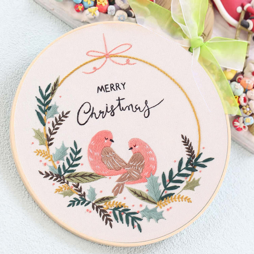 Christmas - DIY Embroidery Cross Stitch Kit with Pattern Cotton Threads Needles Hoop 30x30CM/11.81x11.81in