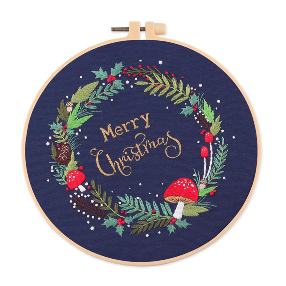 Christmas - DIY Embroidery Cross Stitch Kit with Pattern Cotton Threads Needles Hoop 30x30CM/11.81x11.81in
