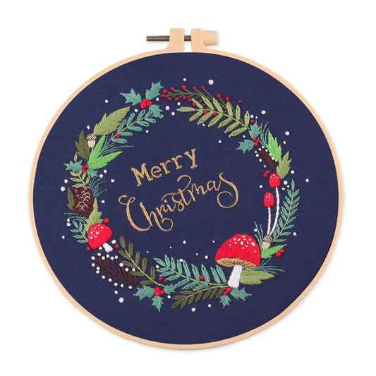 Christmas - DIY Embroidery Cross Stitch Kit with Pattern Cotton Threads Needles Hoop 30x30CM/11.81x11.81in