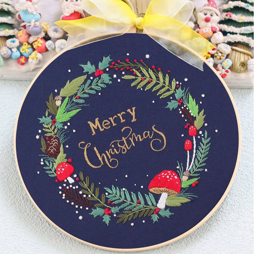 Christmas - DIY Embroidery Cross Stitch Kit with Pattern Cotton Threads Needles Hoop 30x30CM/11.81x11.81in
