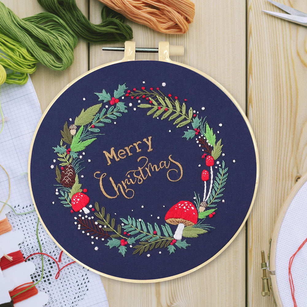 Christmas - DIY Embroidery Cross Stitch Kit with Pattern Cotton Threads Needles Hoop 30x30CM/11.81x11.81in