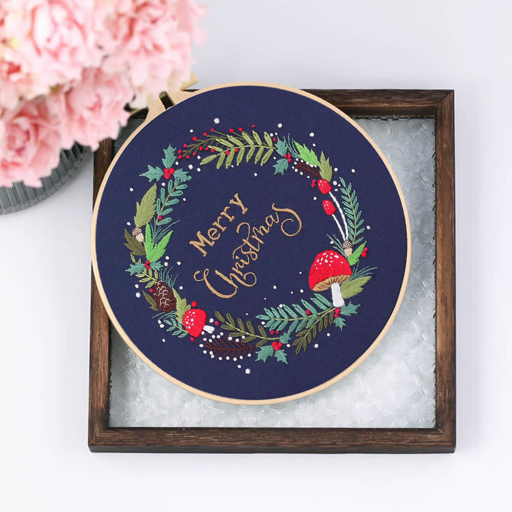 Christmas - DIY Embroidery Cross Stitch Kit with Pattern Cotton Threads Needles Hoop 30x30CM/11.81x11.81in