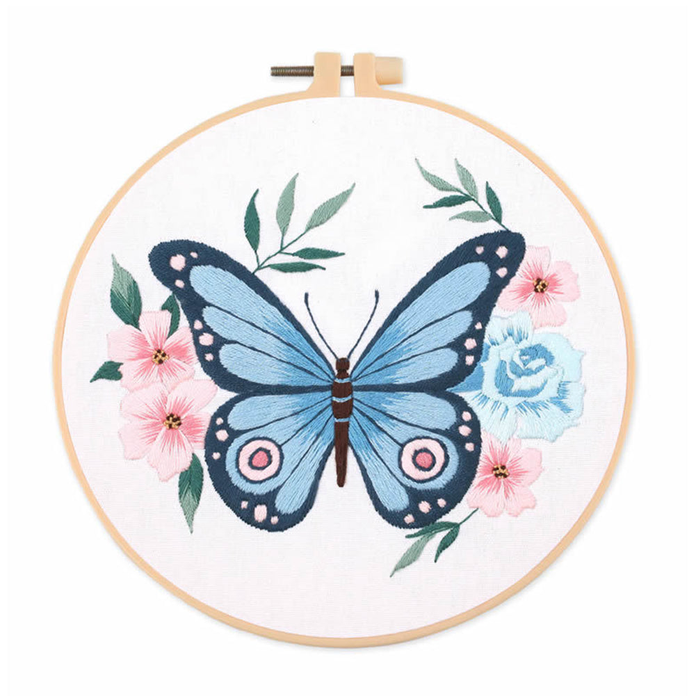 Butterfly - DIY Embroidery Cross Stitch Kit with Pattern Cotton Threads Needles Hoop 30x30CM/11.81x11.81in