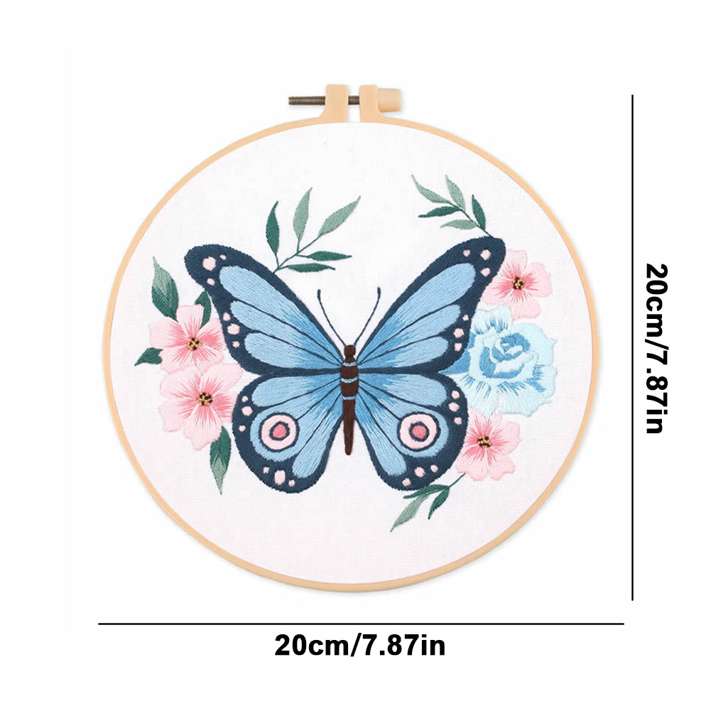 Butterfly - DIY Embroidery Cross Stitch Kit with Pattern Cotton Threads Needles Hoop 30x30CM/11.81x11.81in