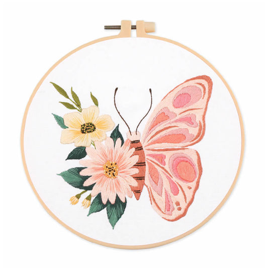 Butterfly - DIY Embroidery Cross Stitch Kit with Pattern Cotton Threads Needles Hoop 30x30CM/11.81x11.81in