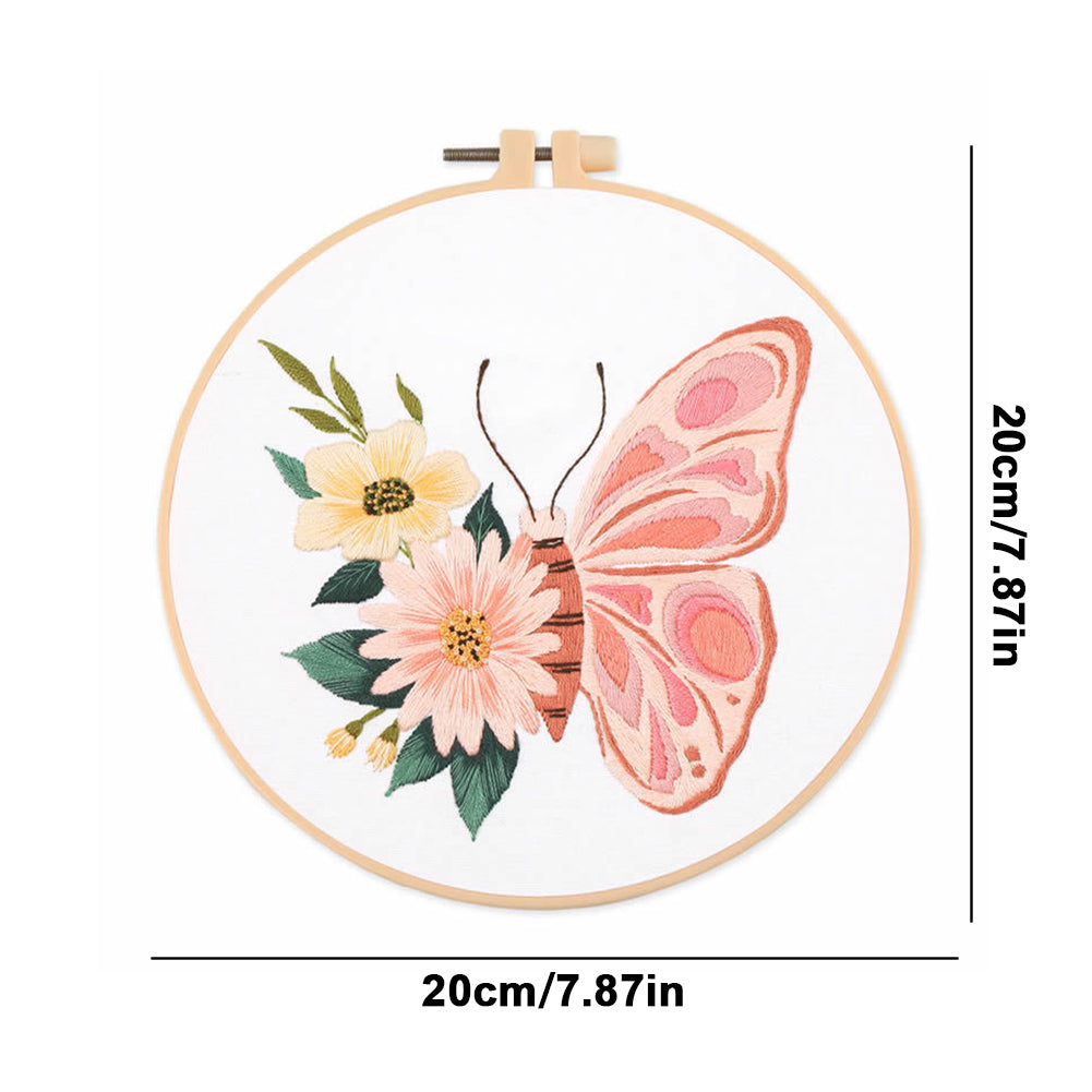 Butterfly - DIY Embroidery Cross Stitch Kit with Pattern Cotton Threads Needles Hoop 30x30CM/11.81x11.81in