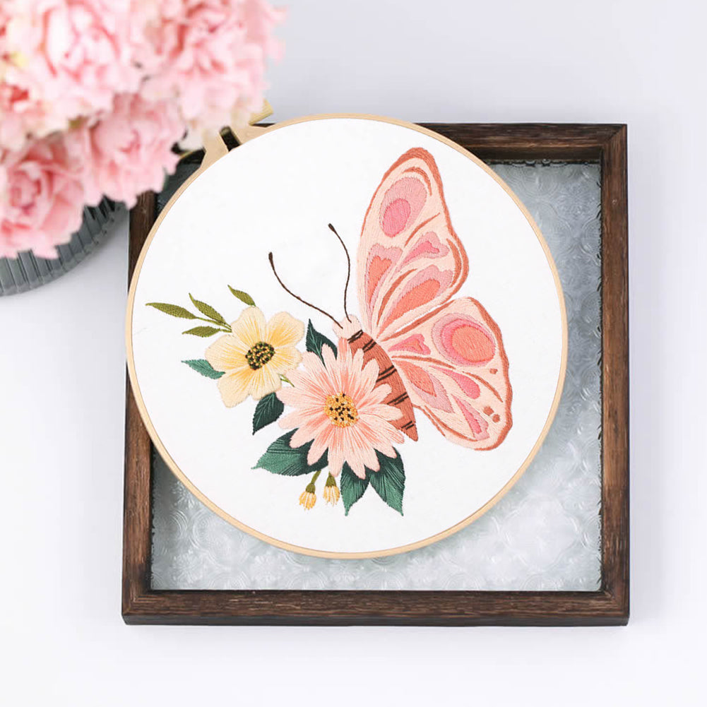Butterfly - DIY Embroidery Cross Stitch Kit with Pattern Cotton Threads Needles Hoop 30x30CM/11.81x11.81in