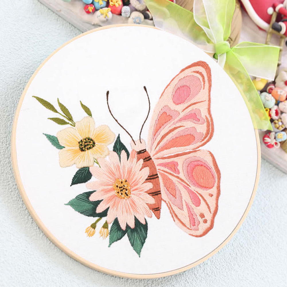 Butterfly - DIY Embroidery Cross Stitch Kit with Pattern Cotton Threads Needles Hoop 30x30CM/11.81x11.81in