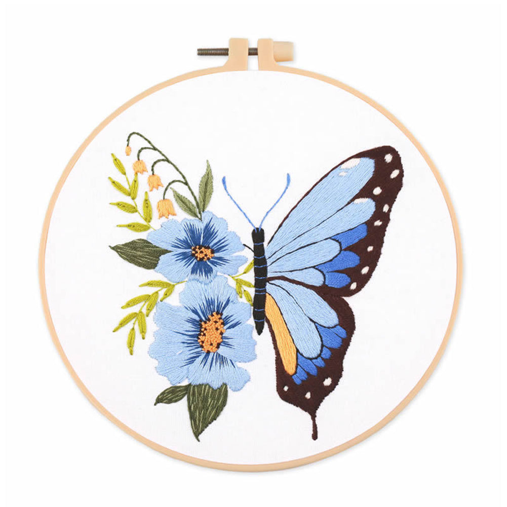 Butterfly - DIY Embroidery Cross Stitch Kit with Pattern Cotton Threads Needles Hoop 30x30CM/11.81x11.81in