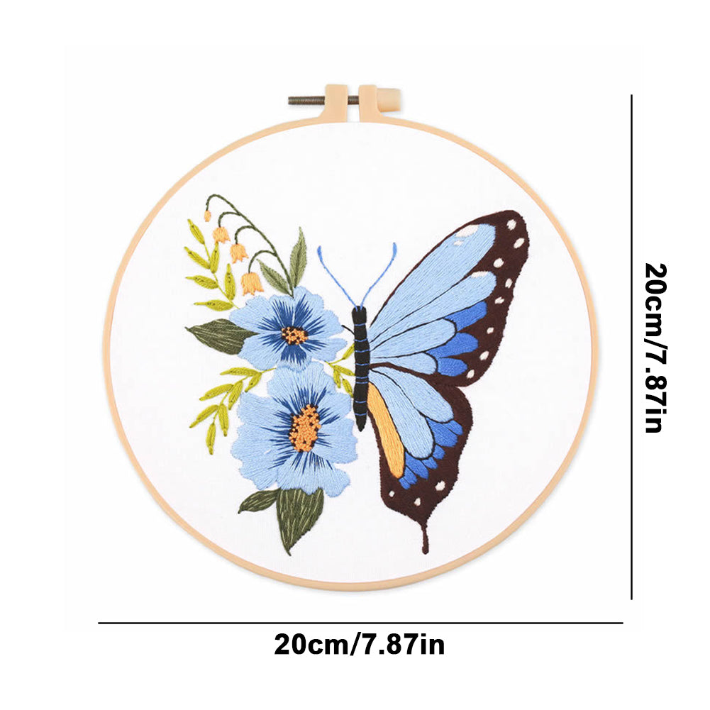 Butterfly - DIY Embroidery Cross Stitch Kit with Pattern Cotton Threads Needles Hoop 30x30CM/11.81x11.81in
