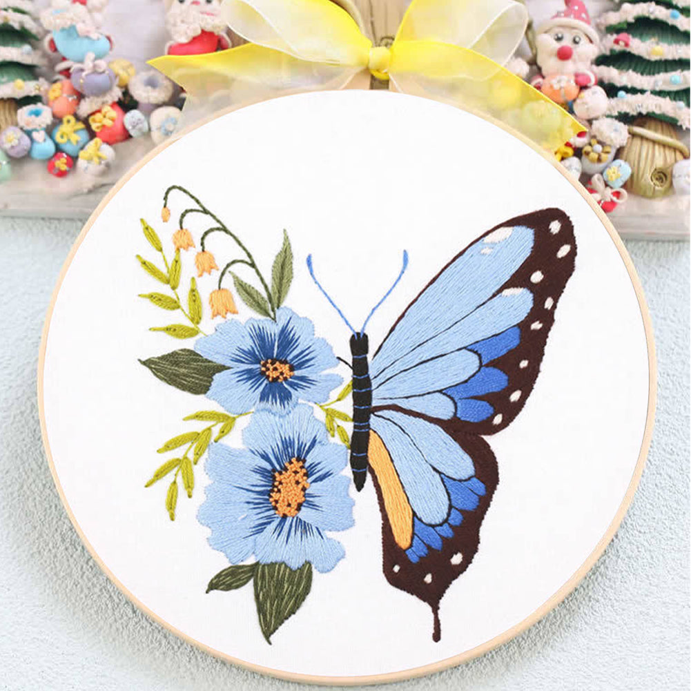 Butterfly - DIY Embroidery Cross Stitch Kit with Pattern Cotton Threads Needles Hoop 30x30CM/11.81x11.81in