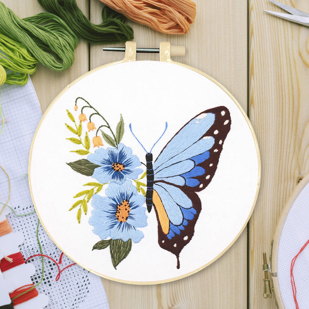Butterfly - DIY Embroidery Cross Stitch Kit with Pattern Cotton Threads Needles Hoop 30x30CM/11.81x11.81in