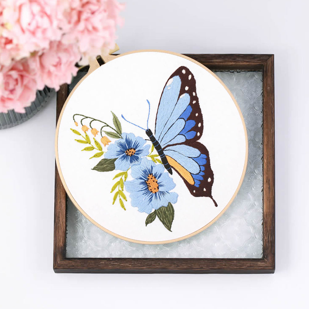 Butterfly - DIY Embroidery Cross Stitch Kit with Pattern Cotton Threads Needles Hoop 30x30CM/11.81x11.81in