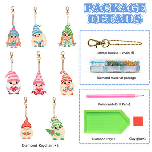 8PCS Double Sided Diamond Art Keyring Full Drill Keyring (Cute Dwarf)