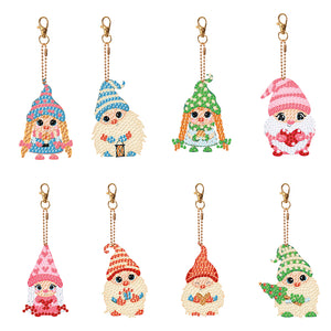 8PCS Double Sided Diamond Art Keyring Full Drill Keyring (Cute Dwarf)