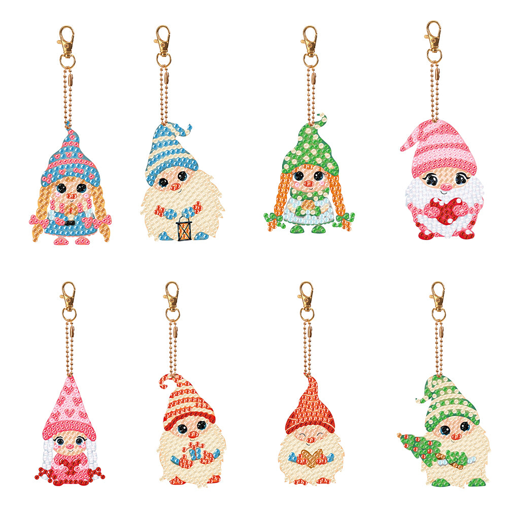 8PCS Double Sided Diamond Art Keyring Full Drill Keyring (Cute Dwarf)