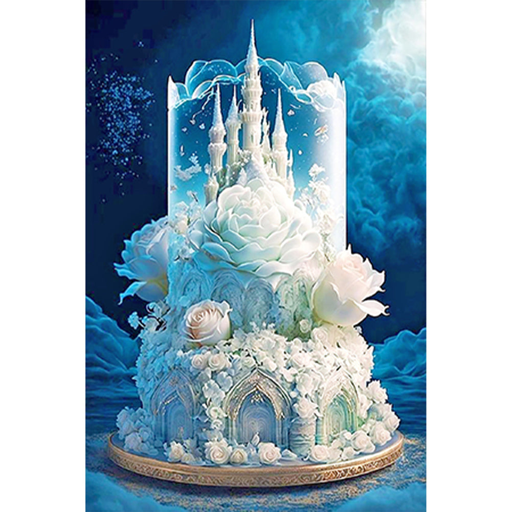White Rose Castle Cake 30*45CM(Canvas) Full Round Drill Diamond Painting