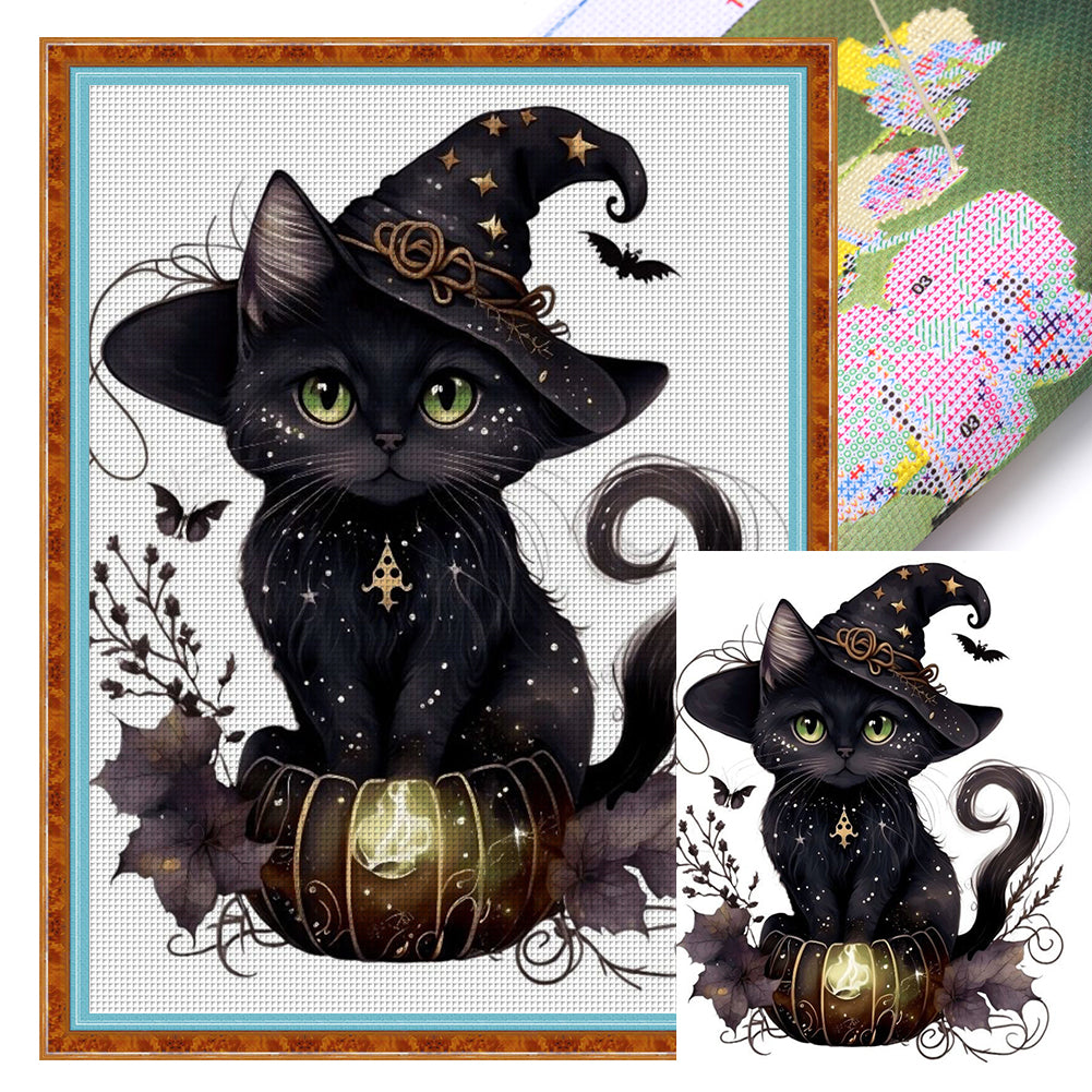 Yishu - Magic Black Cat - 50*65CM 11CT 3 Stamped Cross Stitch