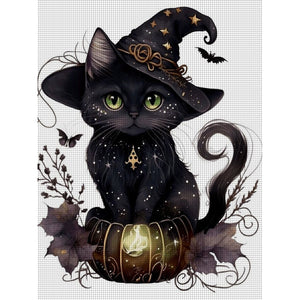 Yishu - Magic Black Cat - 50*65CM 11CT 3 Stamped Cross Stitch