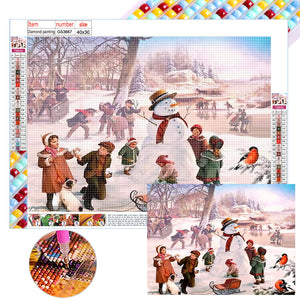 Christmas Street Snow Scene 40*30CM(Canvas) Full Square Drill Diamond Painting