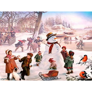 Christmas Street Snow Scene 40*30CM(Canvas) Full Square Drill Diamond Painting