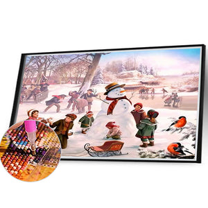 Christmas Street Snow Scene 40*30CM(Canvas) Full Square Drill Diamond Painting